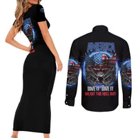 America Live It Love It Or Get The Hell Out Couples Matching Short Sleeve Bodycon Dress and Long Sleeve Button Shirt - Wonder Print Shop