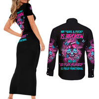 My Give A F Is Broken Couples Matching Short Sleeve Bodycon Dress and Long Sleeve Button Shirt - Wonder Print Shop