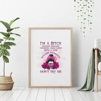 I'm A B Don't Try Me Rose Messy Bun Canvas Wall Art - Wonder Print Shop