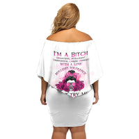 I'm A B Don't Try Me Rose Messy Bun Family Matching Off Shoulder Short Dress and Hawaiian Shirt - Wonder Print Shop