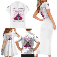 I'm A B Don't Try Me Rose Messy Bun Family Matching Short Sleeve Bodycon Dress and Hawaiian Shirt - Wonder Print Shop