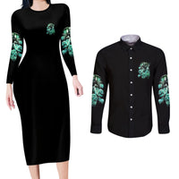 I'm Never Alone Skull Reaper Couples Matching Long Sleeve Bodycon Dress and Long Sleeve Button Shirt - Wonder Print Shop