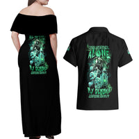 I'm Never Alone Skull Reaper Couples Matching Off Shoulder Maxi Dress and Hawaiian Shirt - Wonder Print Shop