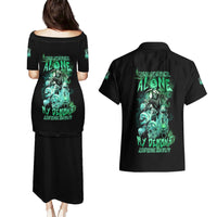 I'm Never Alone Skull Reaper Couples Matching Puletasi Dress and Hawaiian Shirt - Wonder Print Shop