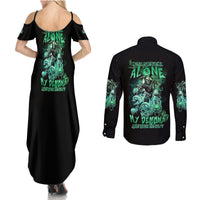 I'm Never Alone Skull Reaper Couples Matching Summer Maxi Dress and Long Sleeve Button Shirt - Wonder Print Shop