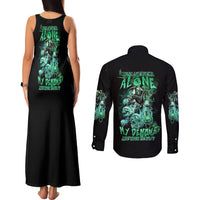 I'm Never Alone Skull Reaper Couples Matching Tank Maxi Dress and Long Sleeve Button Shirt - Wonder Print Shop