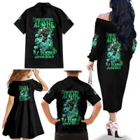 I'm Never Alone Skull Reaper Family Matching Off Shoulder Long Sleeve Dress and Hawaiian Shirt - Wonder Print Shop