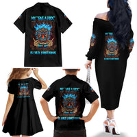 My Give A F Tiki Skull Family Matching Off Shoulder Long Sleeve Dress and Hawaiian Shirt - Wonder Print Shop