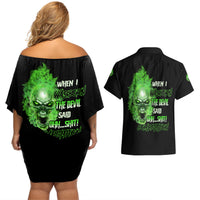 When I Was Born Skull Couples Matching Off Shoulder Short Dress and Hawaiian Shirt - Wonder Print Shop