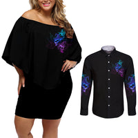 The Good Girl In Me Got Tired Skull Witch Halloween Couples Matching Off Shoulder Short Dress and Long Sleeve Button Shirt - Wonder Print Shop