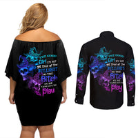 The Good Girl In Me Got Tired Skull Witch Halloween Couples Matching Off Shoulder Short Dress and Long Sleeve Button Shirt - Wonder Print Shop