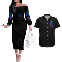 The Good Girl In Me Got Tired Skull Witch Halloween Couples Matching Off The Shoulder Long Sleeve Dress and Hawaiian Shirt - Wonder Print Shop