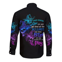 The Good Girl In Me Got Tired Skull Witch Halloween Long Sleeve Button Shirt - Wonder Print Shop