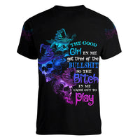 The Good Girl In Me Got Tired Skull Witch Halloween Women V Neck T Shirt - Wonder Print Shop