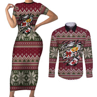 Skeleton Candy Cane Christmas Couples Matching Short Sleeve Bodycon Dress and Long Sleeve Button Shirt Xmas Holiday Patterns - Wonder Print Shop