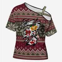 Skeleton Candy Cane Christmas Cross Shoulder Shirt Xmas Holiday Patterns - Wonder Print Shop