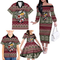Skeleton Candy Cane Christmas Family Matching Off The Shoulder Long Sleeve Dress and Hawaiian Shirt Xmas Holiday Patterns - Wonder Print Shop