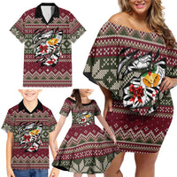 Skeleton Candy Cane Christmas Family Matching Off Shoulder Short Dress and Hawaiian Shirt Xmas Holiday Patterns - Wonder Print Shop