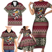 Skeleton Candy Cane Christmas Family Matching Short Sleeve Bodycon Dress and Hawaiian Shirt Xmas Holiday Patterns - Wonder Print Shop