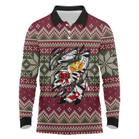 Skeleton Candy Cane Christmas Long Sleeve Polo Shirt Xmas Holiday Patterns - Wonder Print Shop