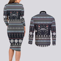 Skeleton Merry Creepmas Christmas Couples Matching Long Sleeve Bodycon Dress and Long Sleeve Button Shirt Xmas Holiday Patterns - Wonder Print Shop