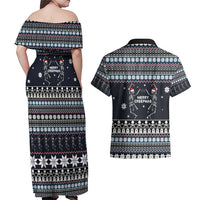 Skeleton Merry Creepmas Christmas Couples Matching Off Shoulder Maxi Dress and Hawaiian Shirt Xmas Holiday Patterns - Wonder Print Shop