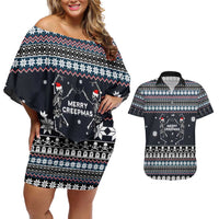 Skeleton Merry Creepmas Christmas Couples Matching Off Shoulder Short Dress and Hawaiian Shirt Xmas Holiday Patterns - Wonder Print Shop