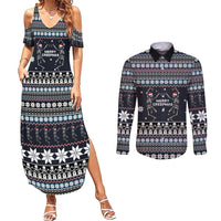 Skeleton Merry Creepmas Christmas Couples Matching Summer Maxi Dress and Long Sleeve Button Shirt Xmas Holiday Patterns - Wonder Print Shop