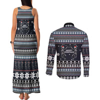 Skeleton Merry Creepmas Christmas Couples Matching Tank Maxi Dress and Long Sleeve Button Shirt Xmas Holiday Patterns - Wonder Print Shop