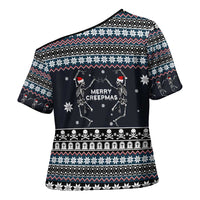 Skeleton Merry Creepmas Christmas Cross Shoulder Shirt Xmas Holiday Patterns - Wonder Print Shop