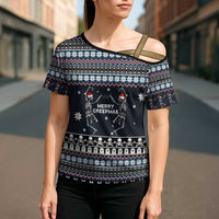 Skeleton Merry Creepmas Christmas Cross Shoulder Shirt Xmas Holiday Patterns - Wonder Print Shop
