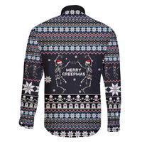 Skeleton Merry Creepmas Christmas Family Matching Off The Shoulder Long Sleeve Dress and Hawaiian Shirt Xmas Holiday Patterns - Wonder Print Shop