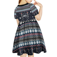 Skeleton Merry Creepmas Christmas Kid Short Sleeve Dress Xmas Holiday Patterns - Wonder Print Shop