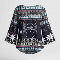 Skeleton Merry Creepmas Christmas Kimono Sleeve Blouse Xmas Holiday Patterns - Wonder Print Shop