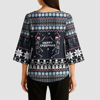 Skeleton Merry Creepmas Christmas Kimono Sleeve Blouse Xmas Holiday Patterns - Wonder Print Shop
