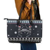 Skeleton Merry Creepmas Christmas Leather Tote Bag Xmas Holiday Patterns - Wonder Print Shop
