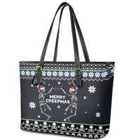 Skeleton Merry Creepmas Christmas Leather Tote Bag Xmas Holiday Patterns - Wonder Print Shop