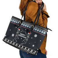 Skeleton Merry Creepmas Christmas Leather Tote Bag Xmas Holiday Patterns - Wonder Print Shop