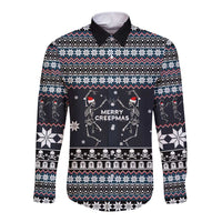 Skeleton Merry Creepmas Christmas Long Sleeve Button Shirt Xmas Holiday Patterns - Wonder Print Shop
