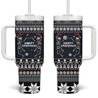 Skeleton Merry Creepmas Christmas Tumbler With Handle Xmas Holiday Patterns - Wonder Print Shop