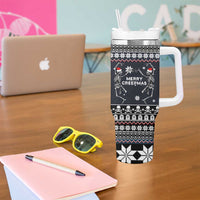 Skeleton Merry Creepmas Christmas Tumbler With Handle Xmas Holiday Patterns - Wonder Print Shop