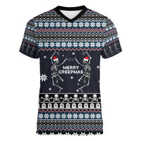 Skeleton Merry Creepmas Christmas Women V-Neck T-Shirt Xmas Holiday Patterns - Wonder Print Shop