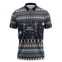 Skeleton Merry Creepmas Christmas Zipper Polo Shirt Xmas Holiday Patterns - Wonder Print Shop