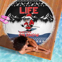 Skiing Life Is Better On Snow Christmas Beach Blanket Xmas Holiday Patterns - Wonder Print Shop