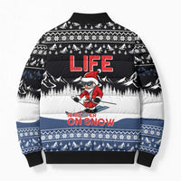 Skiing Life Is Better On Snow Christmas Bomber Puffer Jacket Xmas Holiday Patterns - Wonder Print Shop