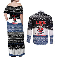 Skiing Life Is Better On Snow Christmas Couples Matching Off Shoulder Maxi Dress and Long Sleeve Button Shirt Xmas Holiday Patterns - Wonder Print Shop
