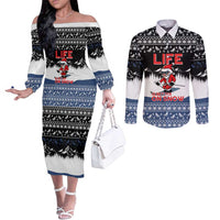 Skiing Life Is Better On Snow Christmas Couples Matching Off The Shoulder Long Sleeve Dress and Long Sleeve Button Shirt Xmas Holiday Patterns - Wonder Print Shop