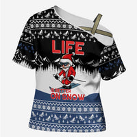 Skiing Life Is Better On Snow Christmas Cross Shoulder Shirt Xmas Holiday Patterns - Wonder Print Shop