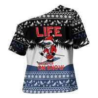 Skiing Life Is Better On Snow Christmas Cross Shoulder Shirt Xmas Holiday Patterns - Wonder Print Shop