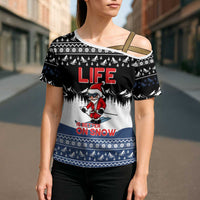 Skiing Life Is Better On Snow Christmas Cross Shoulder Shirt Xmas Holiday Patterns - Wonder Print Shop